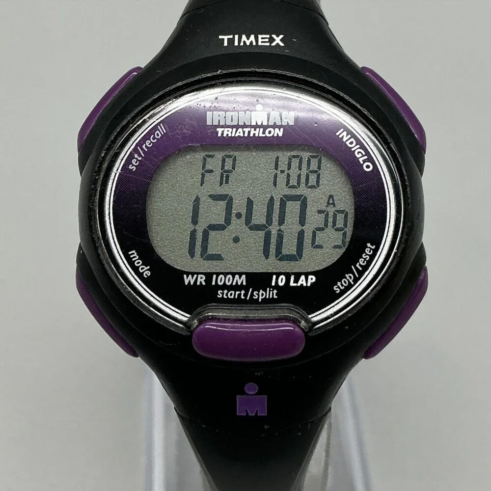 Timex Ironman Triathlon Womens Watch 34mm Black Purple T5K523 New Battery